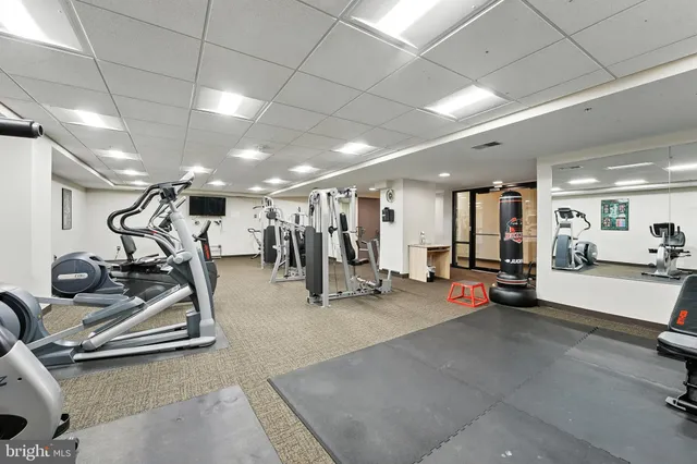 a view of a room with gym equipment