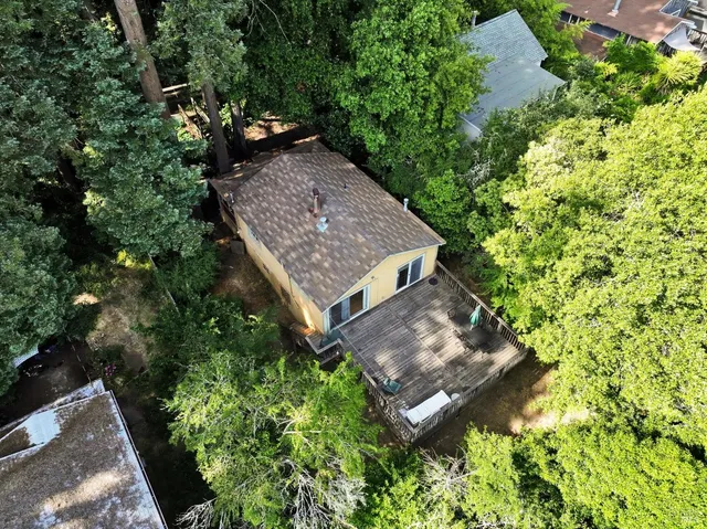 a view of a city with lush green forest