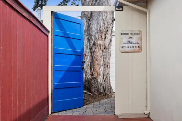 a view of a wooden door