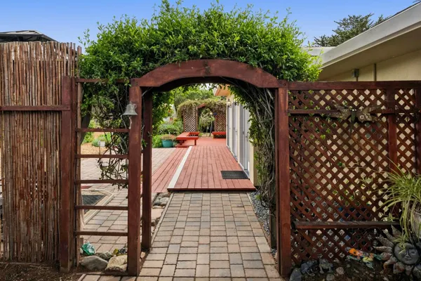 a view of a door with a house