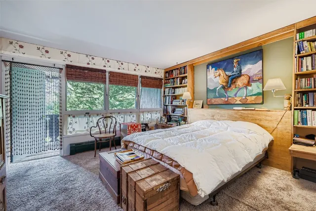 a bedroom with a bed and a couch