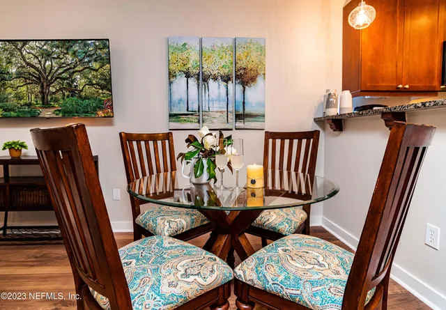 a view of a chairs and dinning table in patio