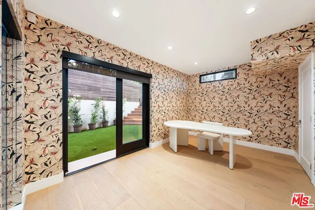 a living room with a large window