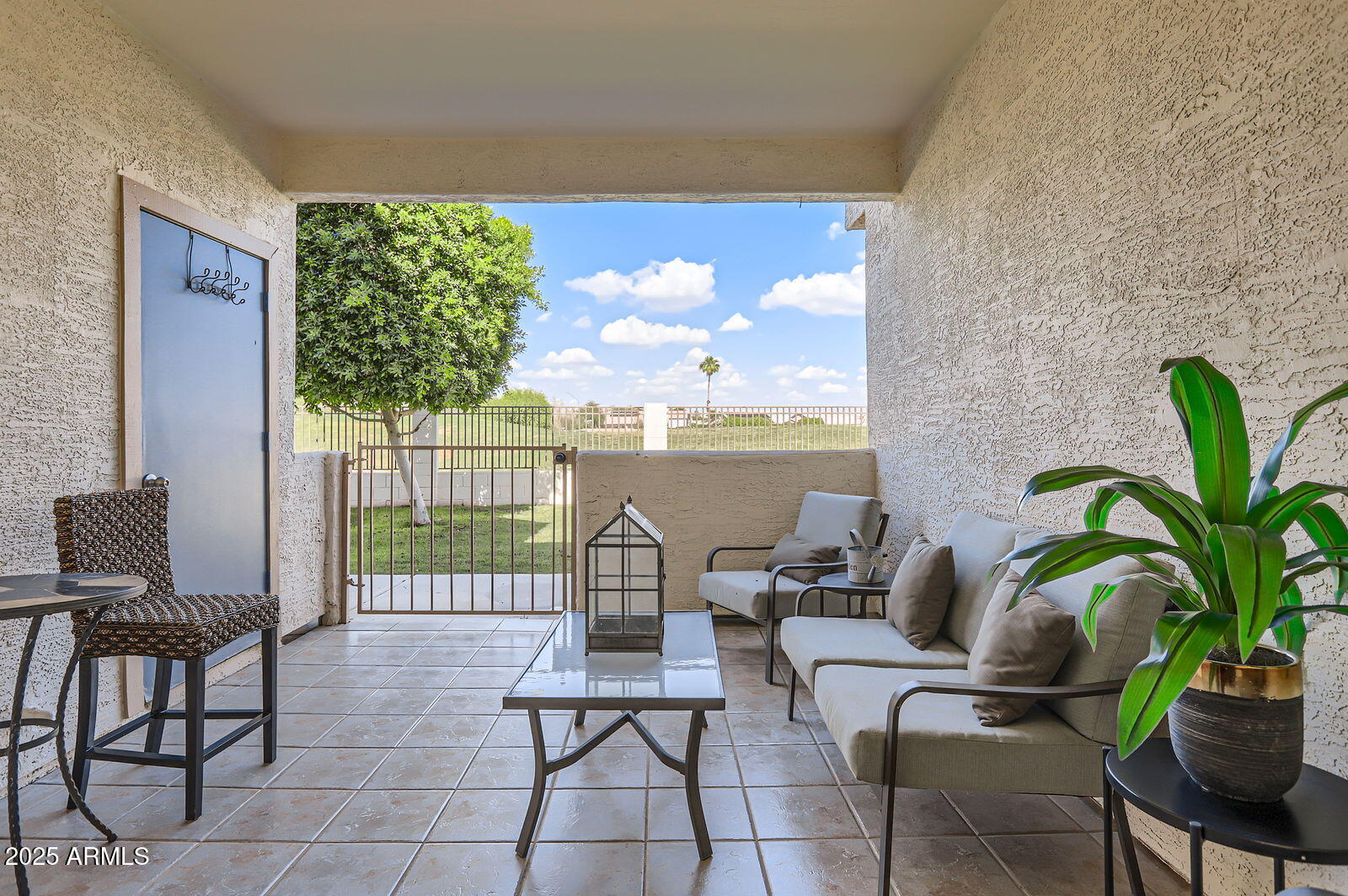 a building outdoor space with seating space