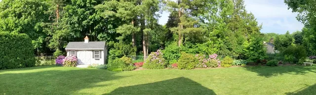 a view of a flower arrangement in a backyard