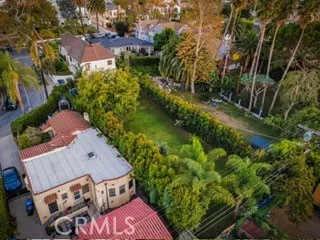 a view of a yard with palm trees