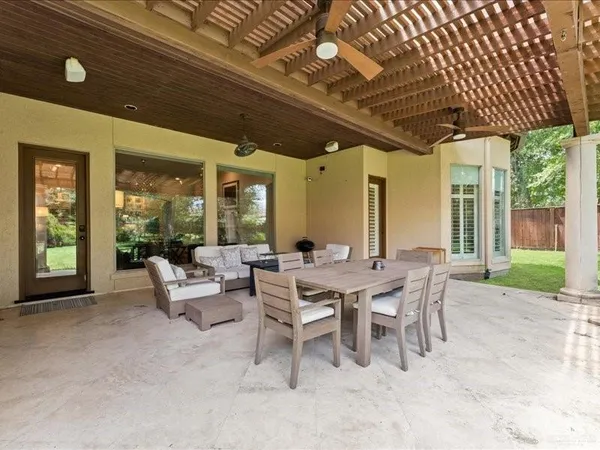 a outdoor space with lots of tables and chairs
