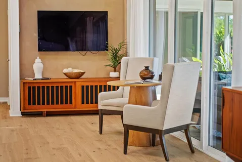 a living room with furniture