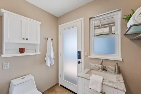 a view of a bench in a garden