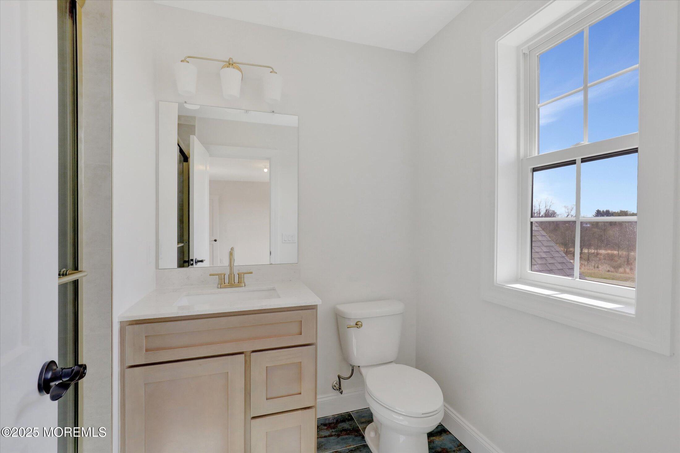 11 Cook Court Millstone Township, NJ 08535 - Photo 57 of 64 a bathroom with a granite countertop toilet sink and mirror