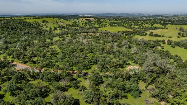 a view of a large yard with lots of green space