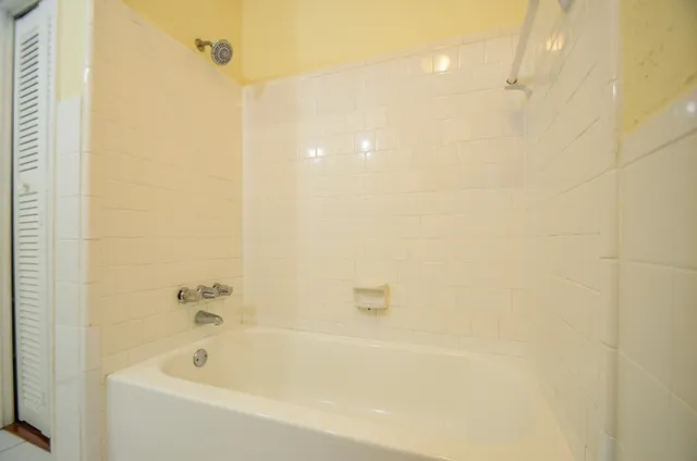 a bathroom with a bathtub