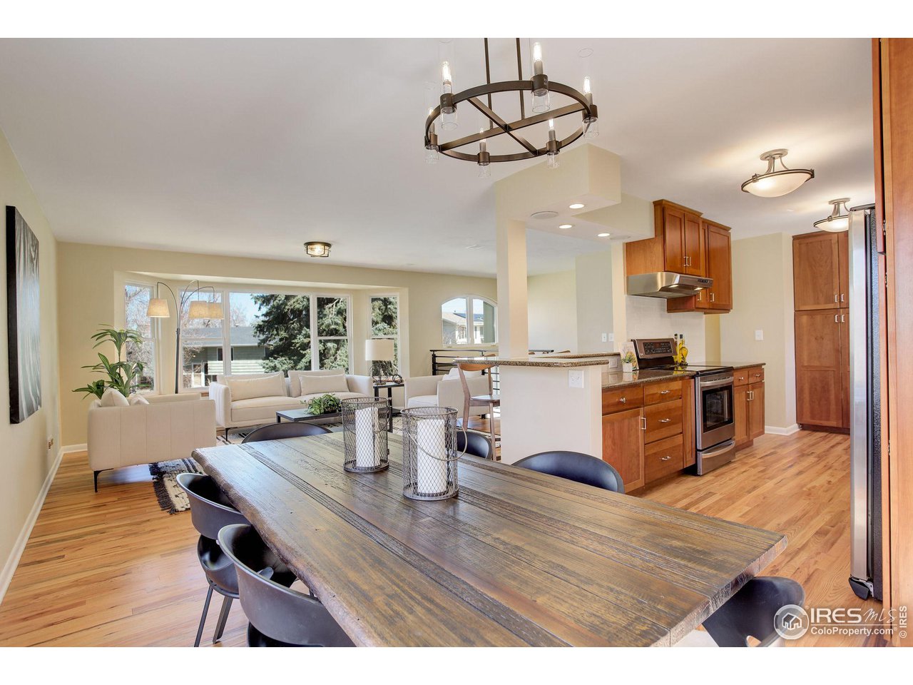 4361 Butler Circle Boulder, CO 80305 - Photo 9 of 39 a kitchen with stainless steel appliances wooden floor dining table and chairs