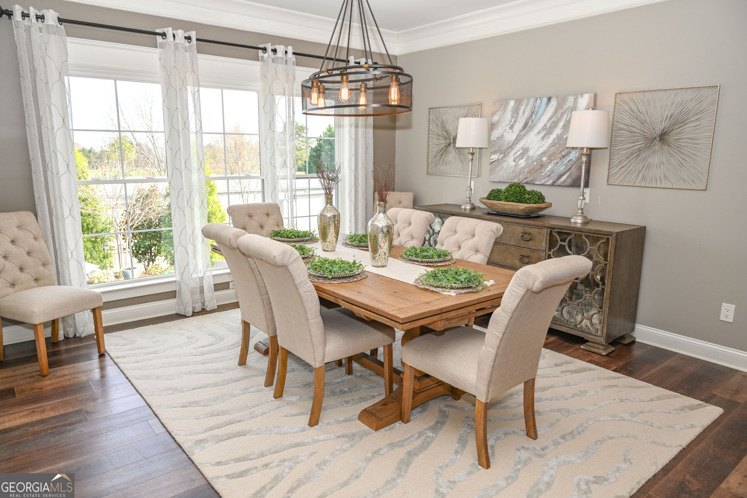 399 Overlook Trail Williamson, GA 30292 - Photo 15 of 52 a view of a dining room with furniture window and wooden floor