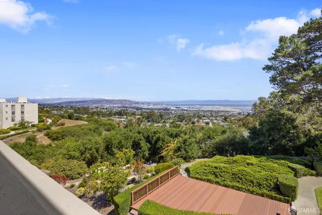 a view of a swimming pool with a garden