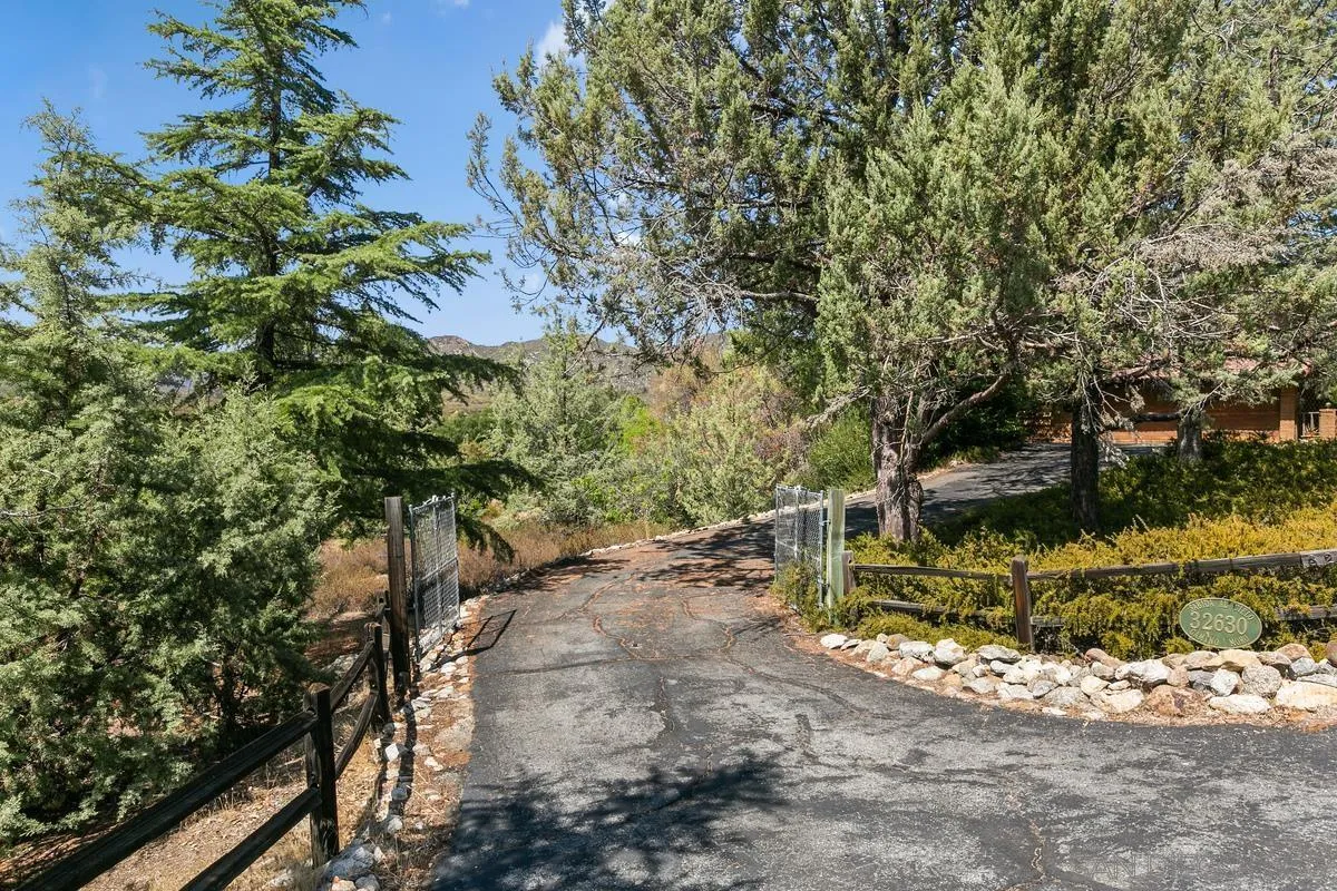 a view of a yard with an trees