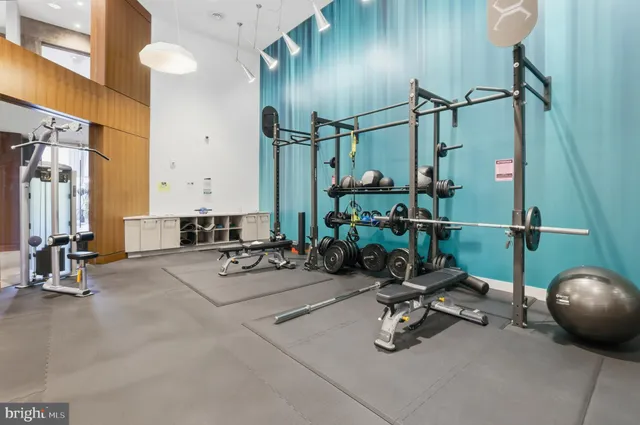 a view of a room with gym equipment