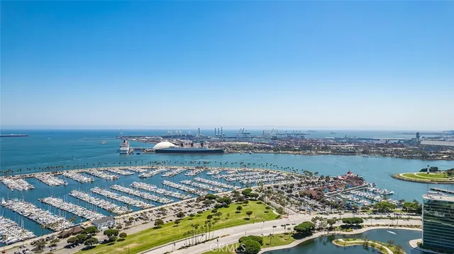 a view of a city and ocean view
