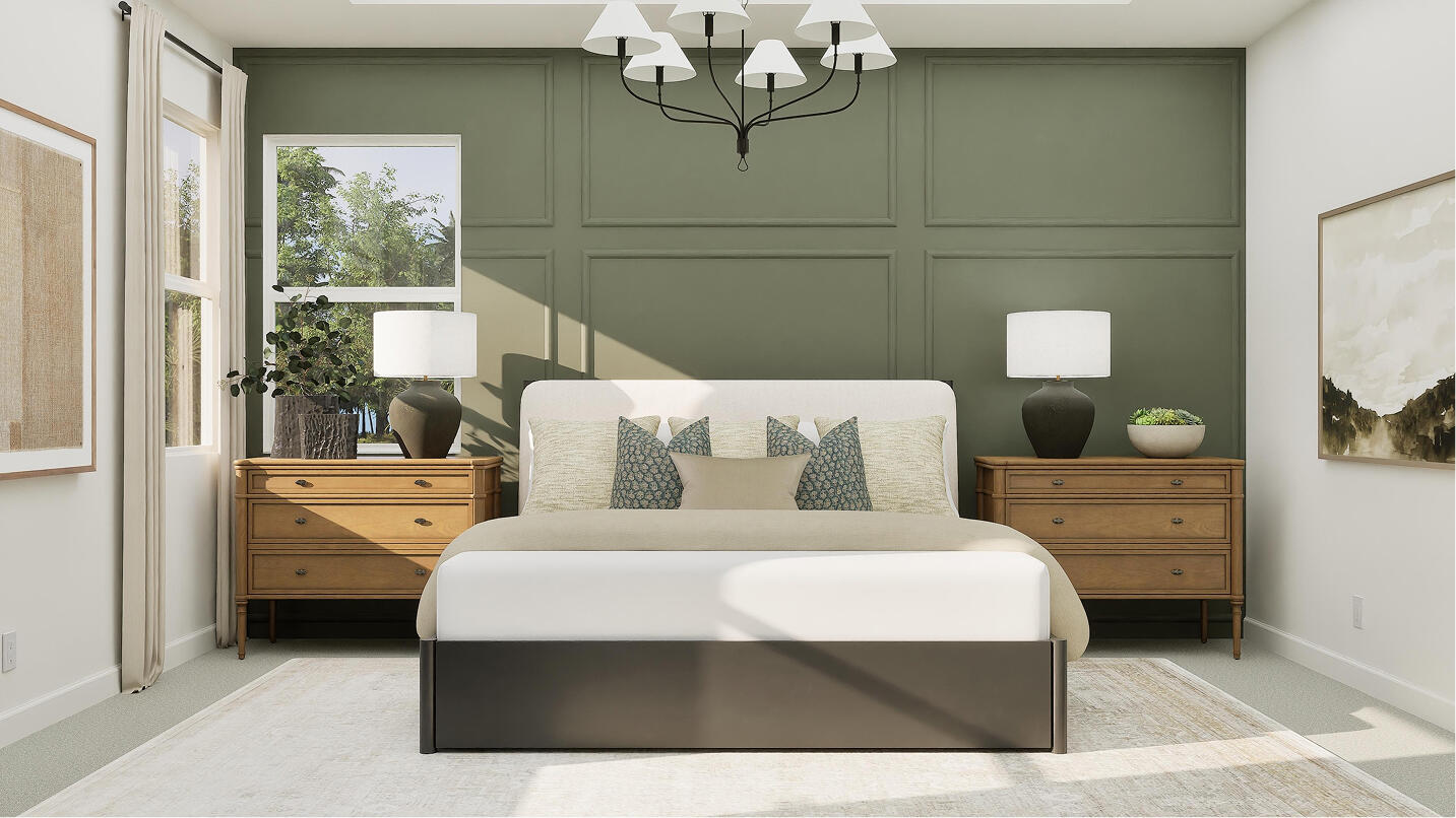 1022 Raleigh Way Wellington, FL 33449 - Photo 7 of 16 a bedroom with a large bed and a chandelier