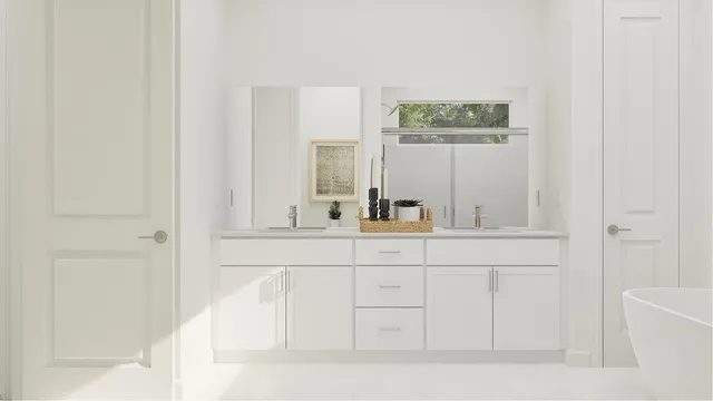 a bathroom with a sink and mirror
