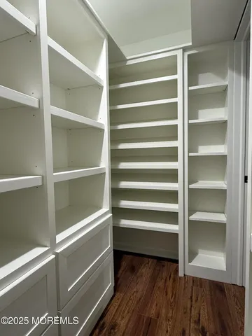 a view of walk in closet with empty racks