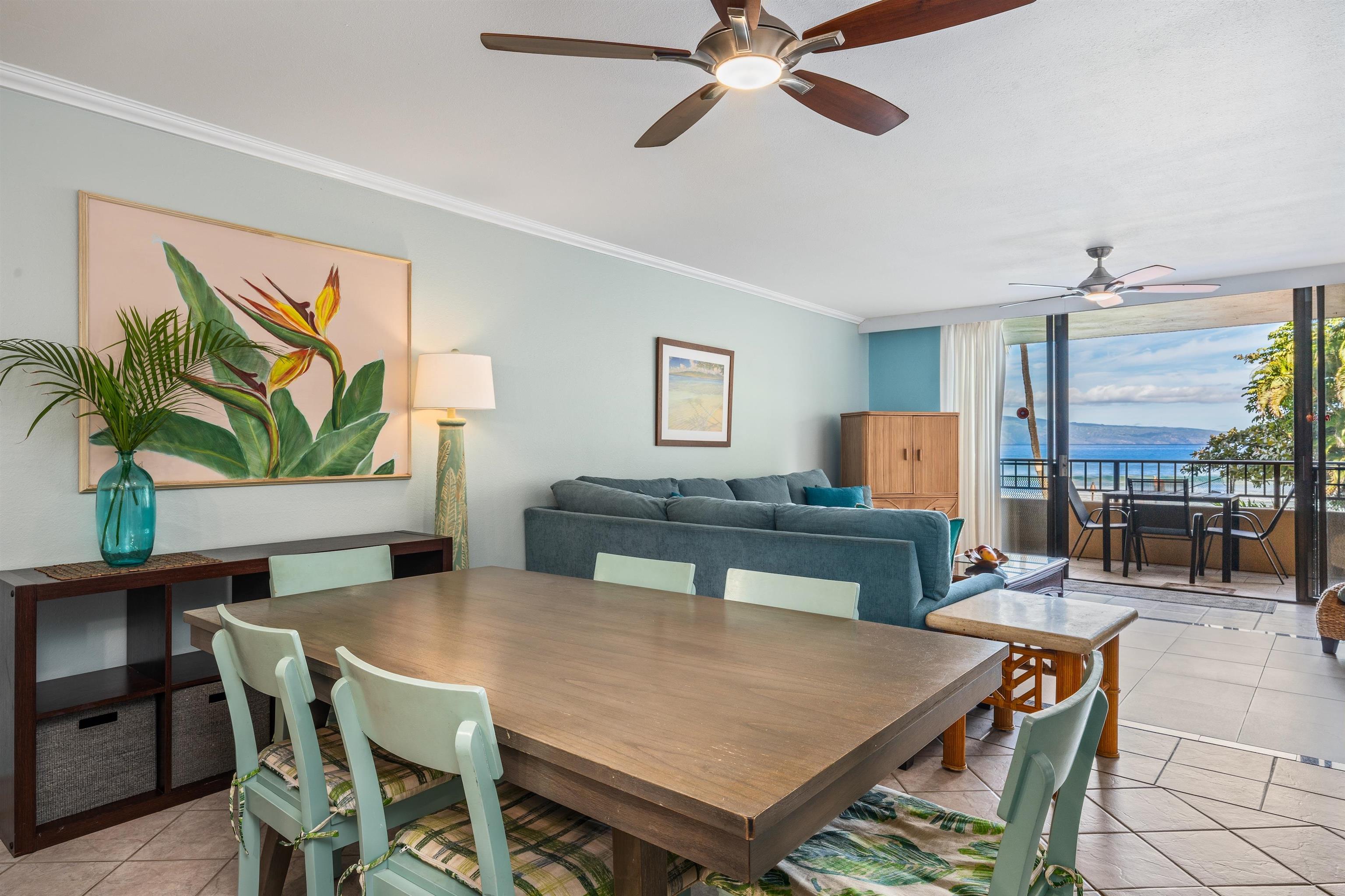 3615 Lower Honoapiilani Road, Unit 123 Lahaina, HI 96761 - Photo 20 of 41 a view of a dining room with furniture and a potted plant