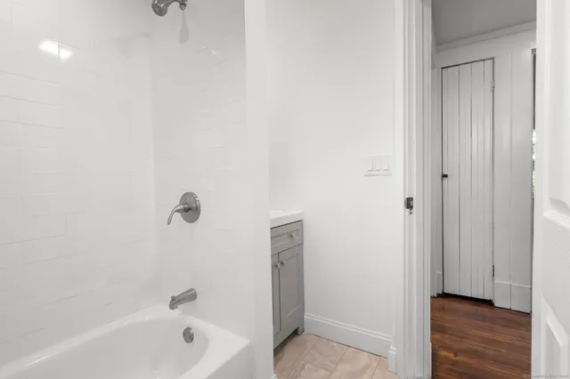 a bathroom with a bathtub