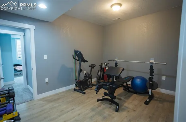 a view of a room with gym equipment