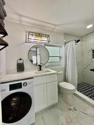 a bathroom with a toilet a sink and mirror