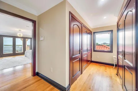 a view of a balcony with next to door