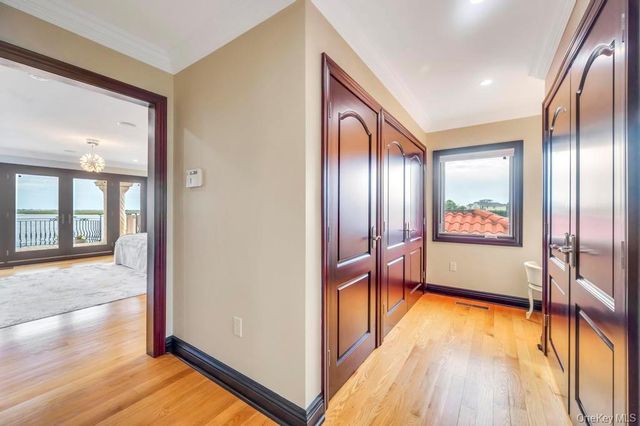 a view of a balcony with next to door