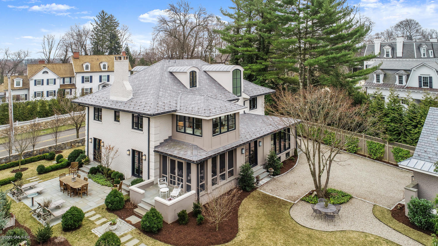 56 Old Church Road Greenwich, CT 06830 - Photo 1 of 41 a aerial view of a house with swimming pool and furniture