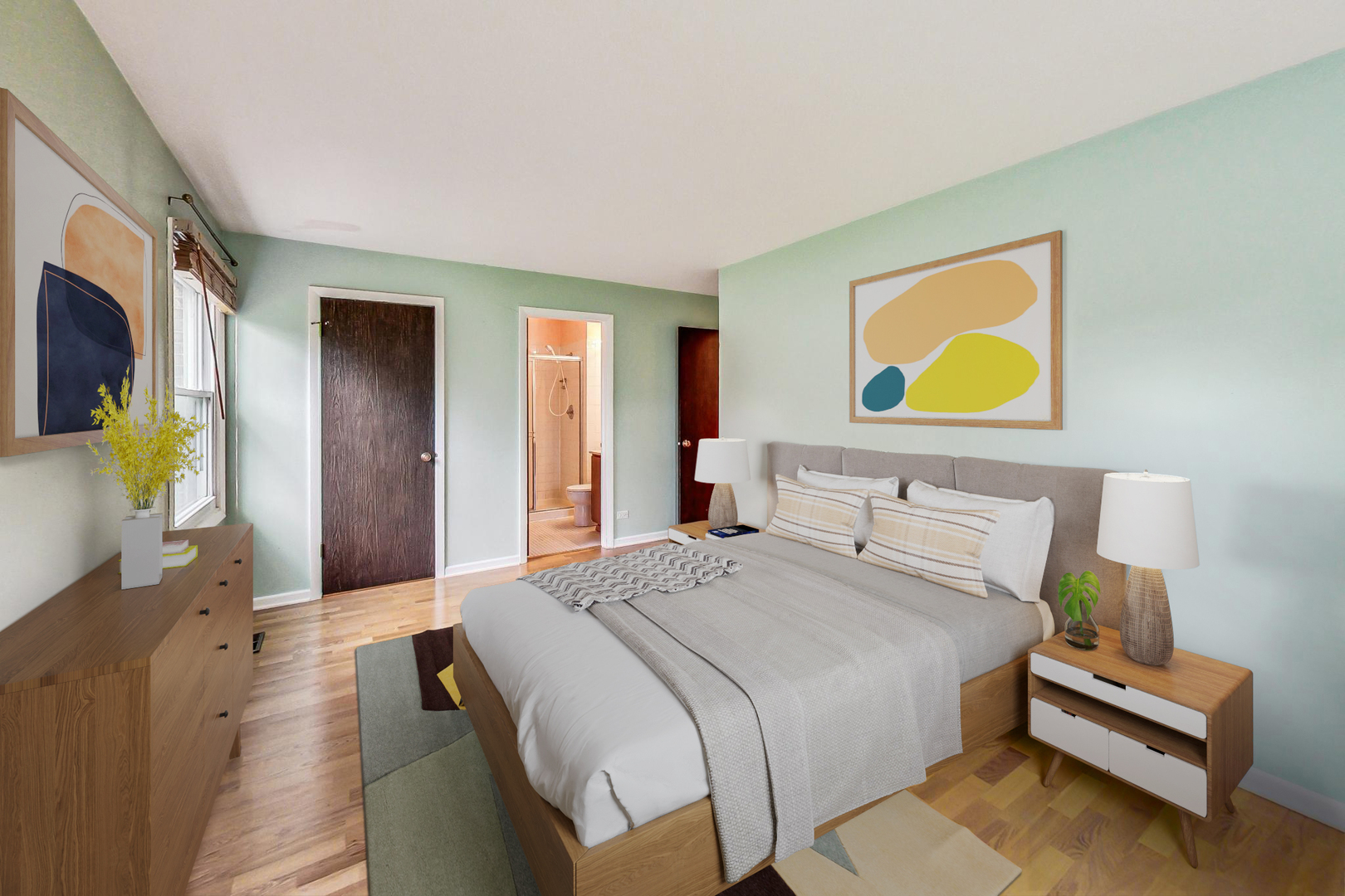 2980 Northampton Drive, Unit D1 Rolling Meadows, IL 60008 - Photo 17 of 35 a bedroom with a bed and a couch