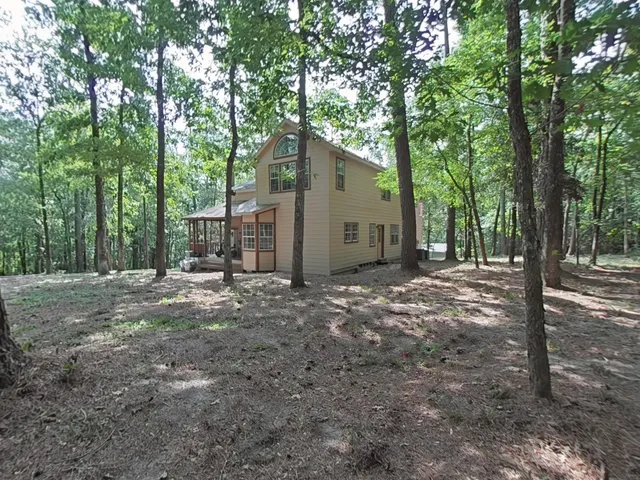 a view of a house with a tree in front of it