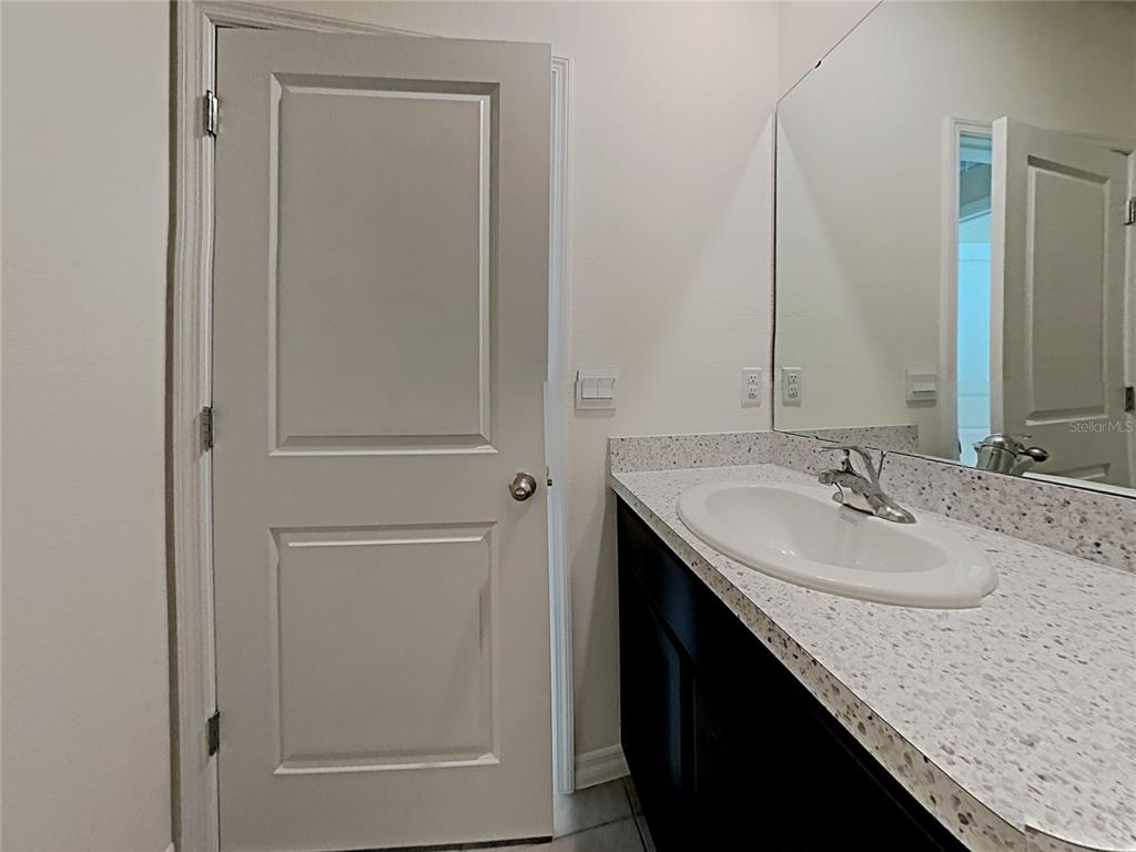30985 Penny Surf Loop Wesley Chapel, FL 33545 - Photo 14 of 15 a bathroom with a granite countertop sink and a mirror