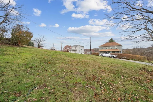 a view of a big yard with large trees