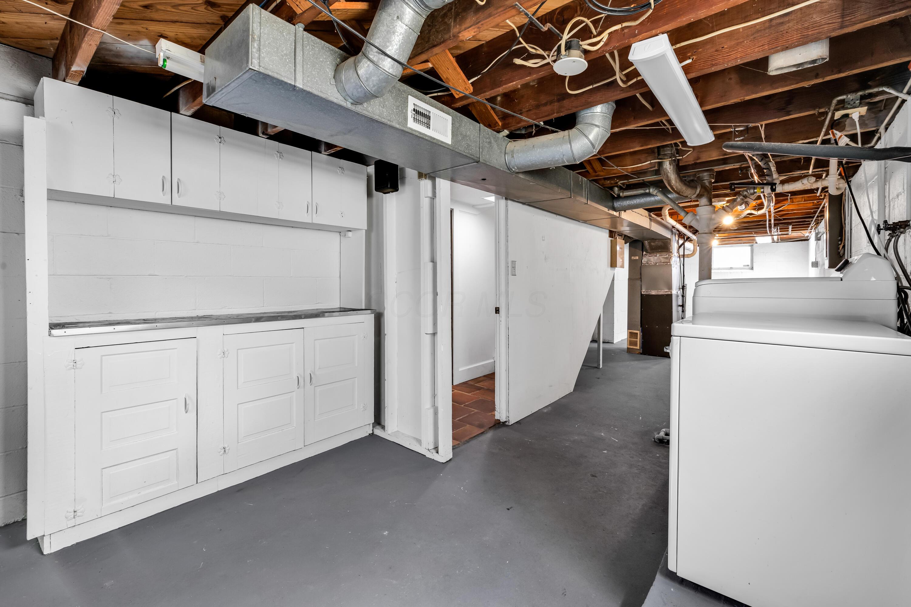2033 Zollinger Road Columbus, OH 43221 - Photo 30 of 44 • Washer & dryer remain
• Electric dryer hookup
• Ceiling light
• Utility sink
• Gooodman® gas furnace
• New State® gas water
heater ~ 2016
• New AC unit ~ 2016
• Wall shelves
• Sump pump