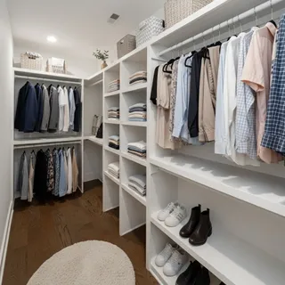 a view of walk in closet with clothes and shoes