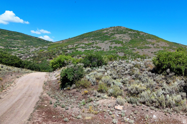 1646 North Miles Holw Road, Unit 29 Kamas, UT 84036 - Photo 11 of 35 Unpaved road winding through a mountainous landscape with varied scrub brush and green foliage under a clear blue sky with white clouds