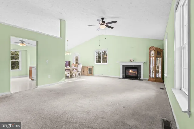 a view of empty room with fireplace