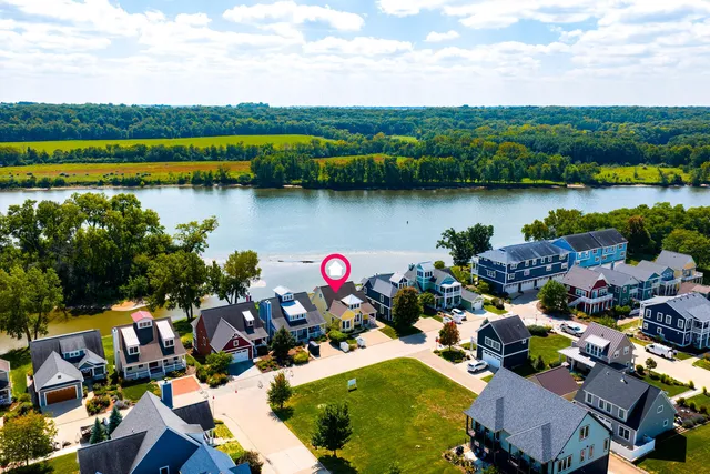 a view of a lake with a house