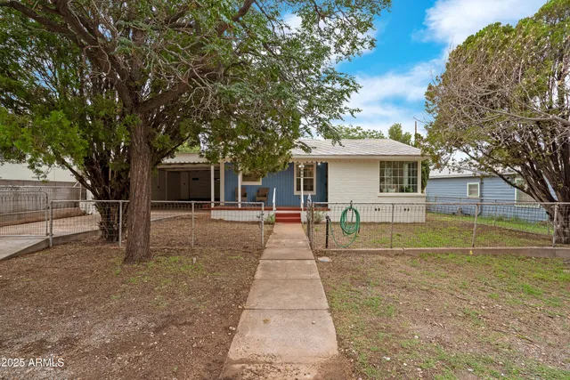 a view of a house with a backyard and a tree