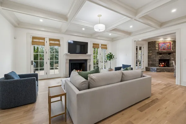 a fireplace with a clock on top of it