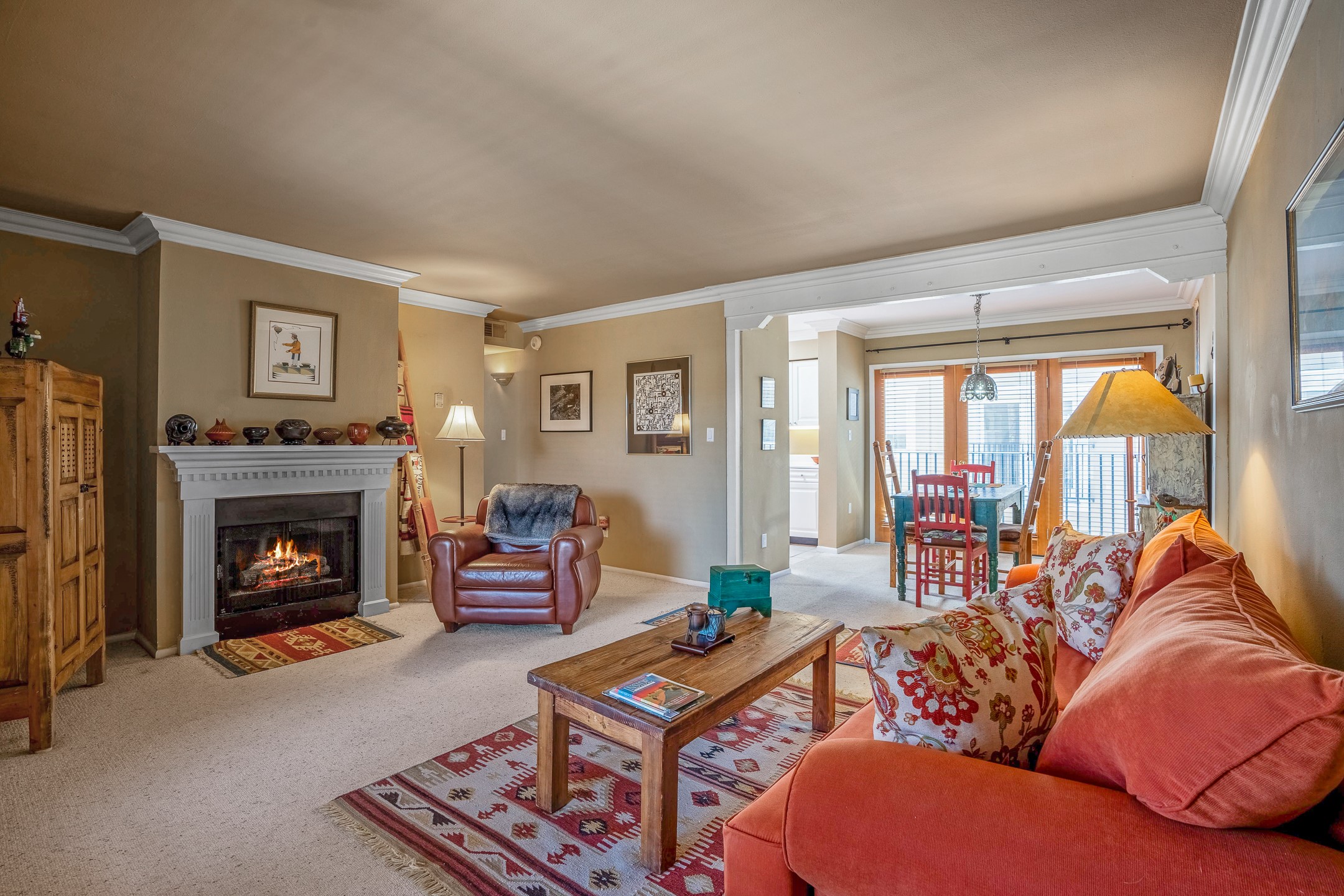 Spacious living room with gas fireplace