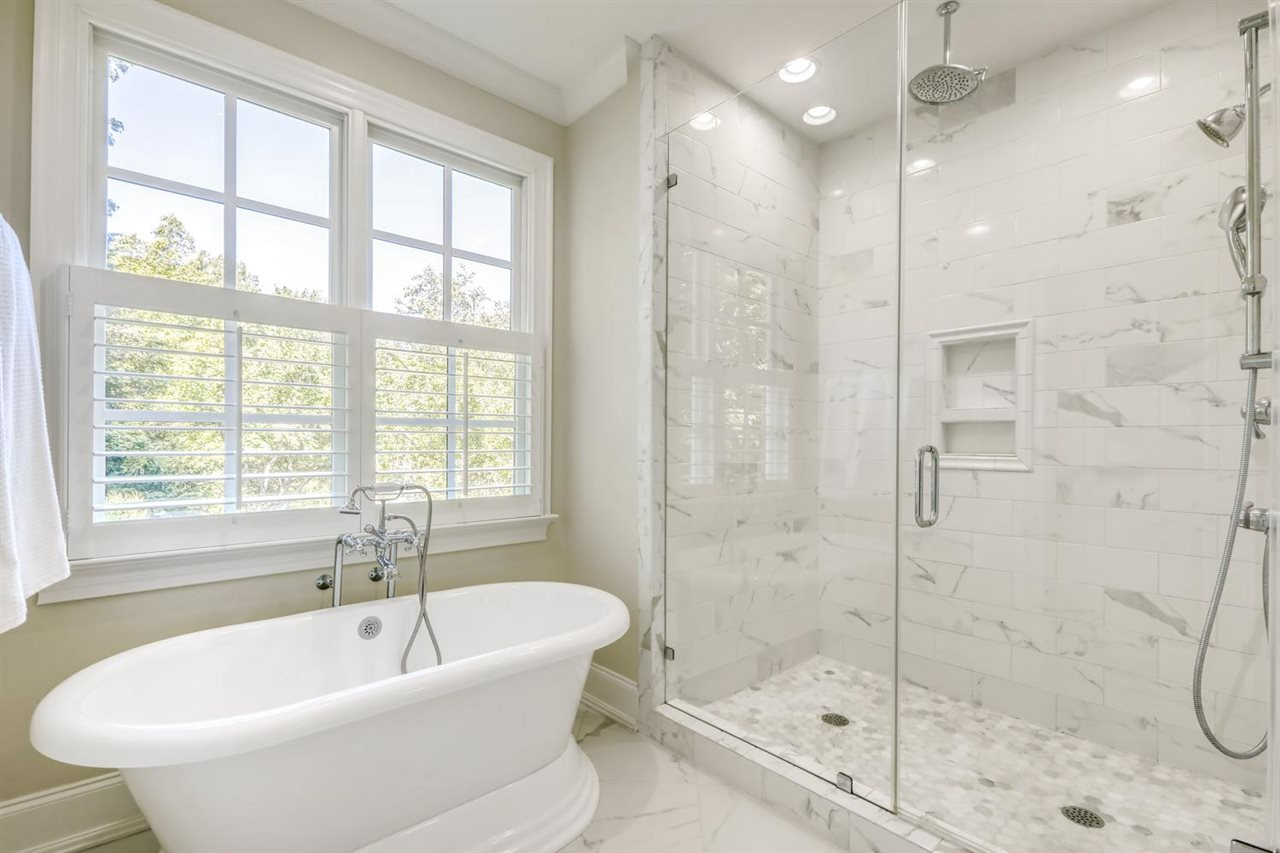 2827 Lewis Farm Road Raleigh, NC 27607 - Photo 25 of 30 Free Standing Tub, Dual Vanities with Tons of Storage, Large Walk-In Shower with Rainshower, Huge Walk-In Closet. Timeless Beauty Spa Like Bath