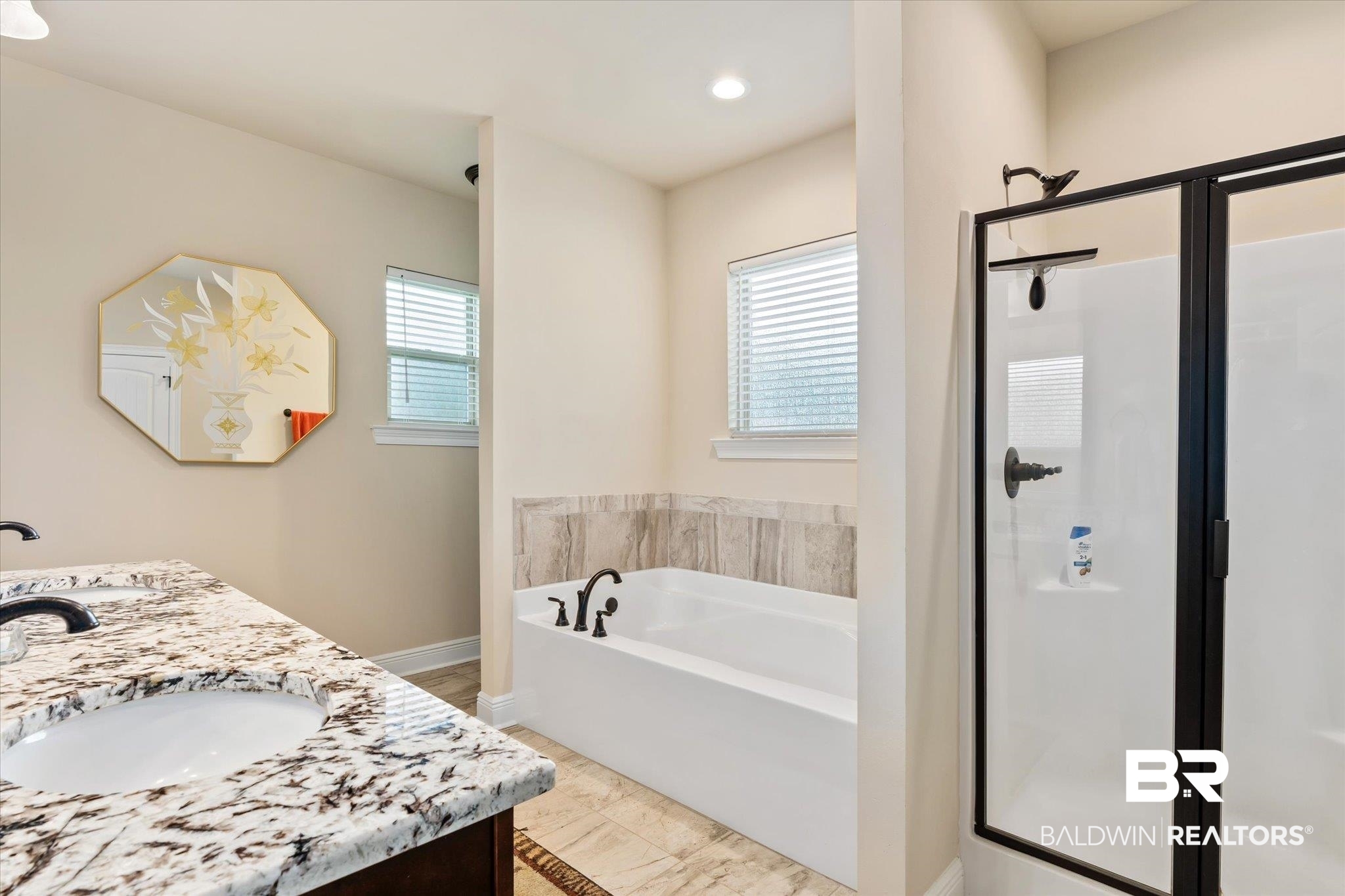 1786 Vivace Drive Foley, AL 36535 - Photo 12 of 21 Bathroom with a garden tub, a shower stall, double vanity, and recessed lighting