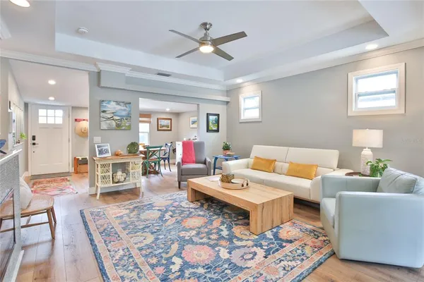a bedroom with a bed and a table