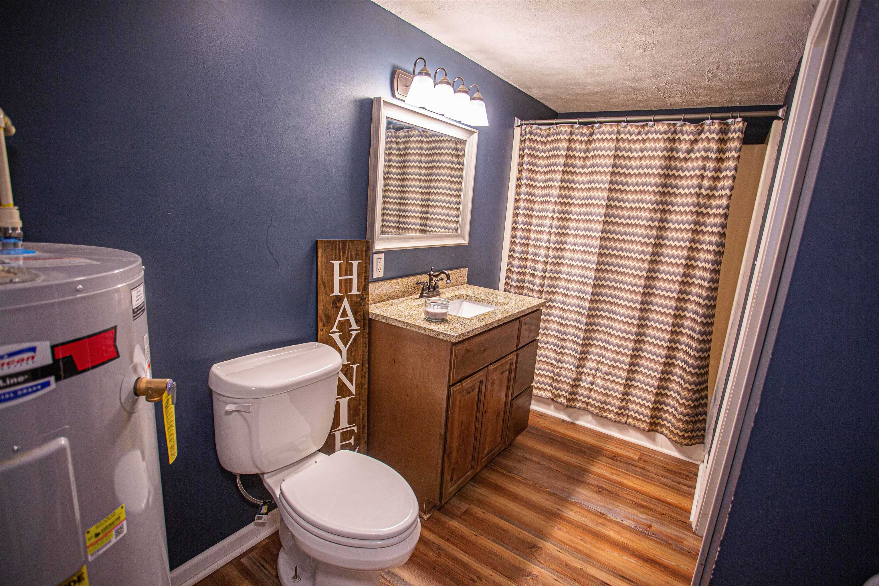 2745 Dry Hill Road West Ripley, TN 38063 - Photo 14 of 23 a bathroom with a granite countertop toilet a sink a mirror and a shower