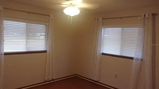 a view of a small space with a window