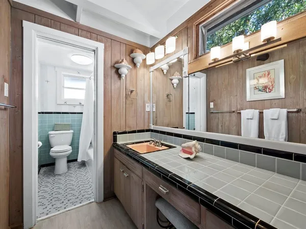 a bathroom with a toilet and a bathtub